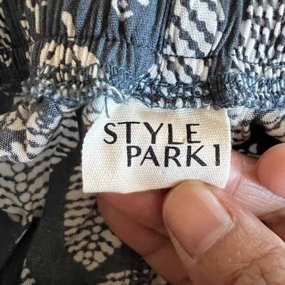 Style Park 1 Women Wide Leg Pants One Size Blue Leaves Boho Beach Tropical Rayon - Picture 11 of 14